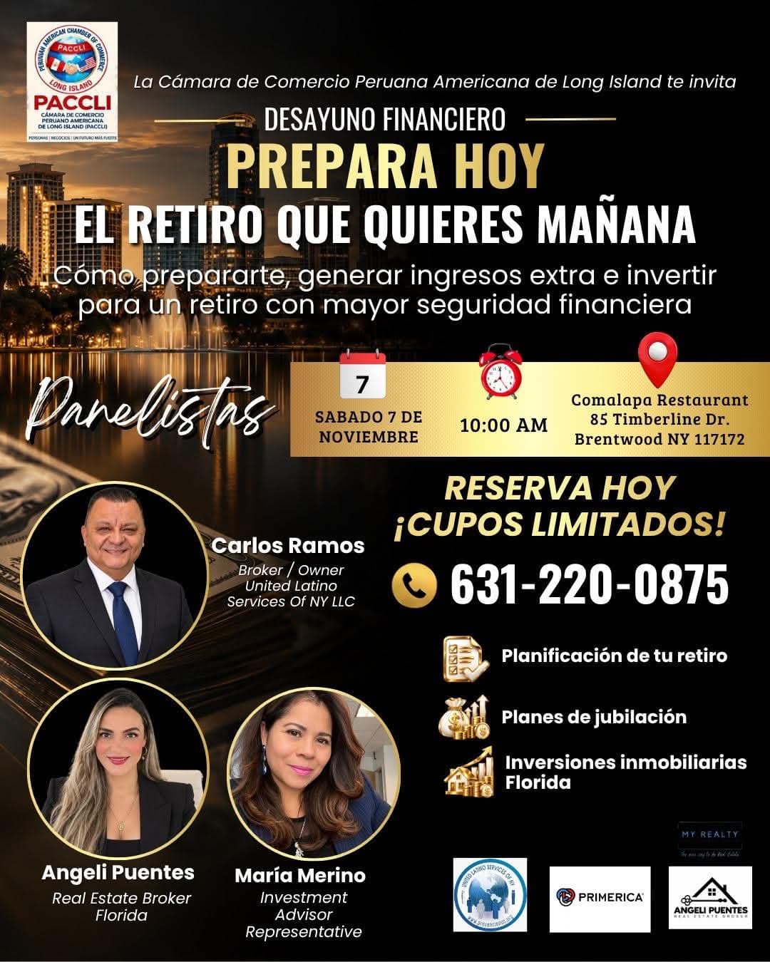 Desayuno Financiero panel poster about preparing for retirement