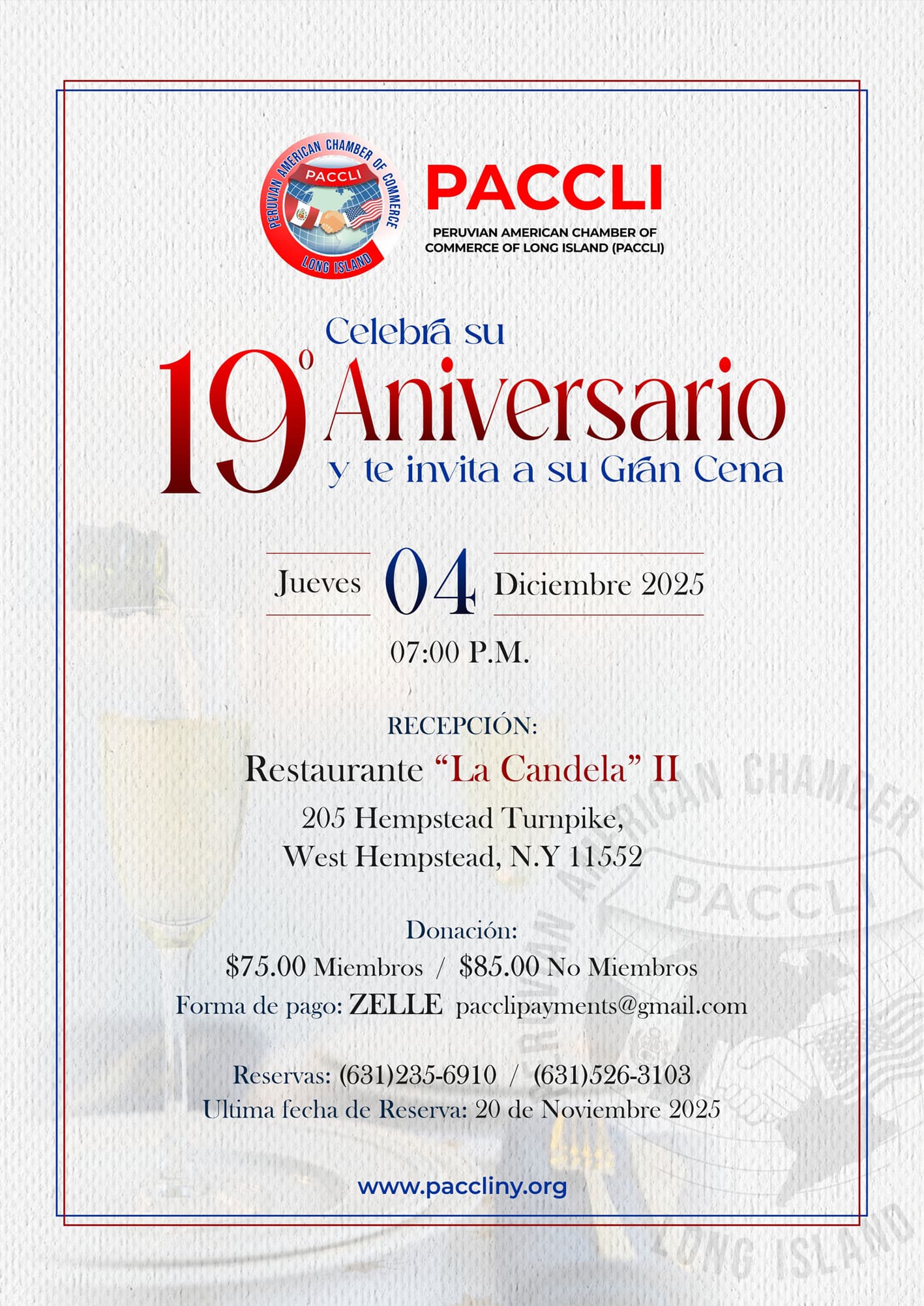 Invitation for PACCLI's nineteenth anniversary gala dinner