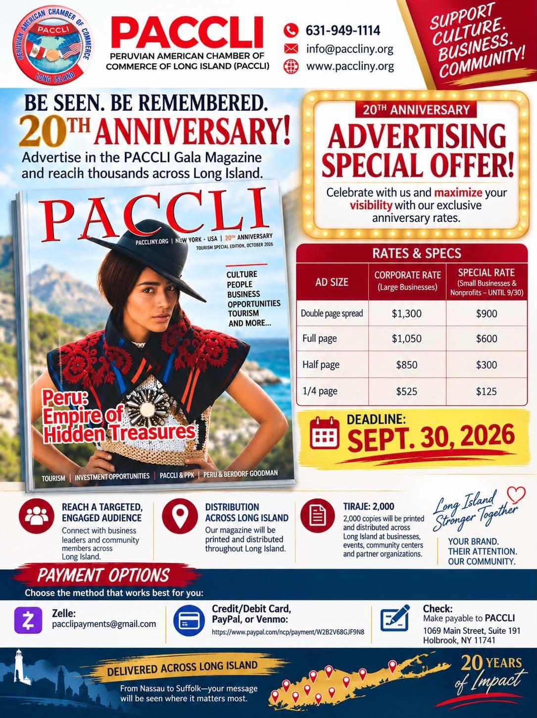 PACCLI 20th anniversary gala magazine advertising rates and specifications