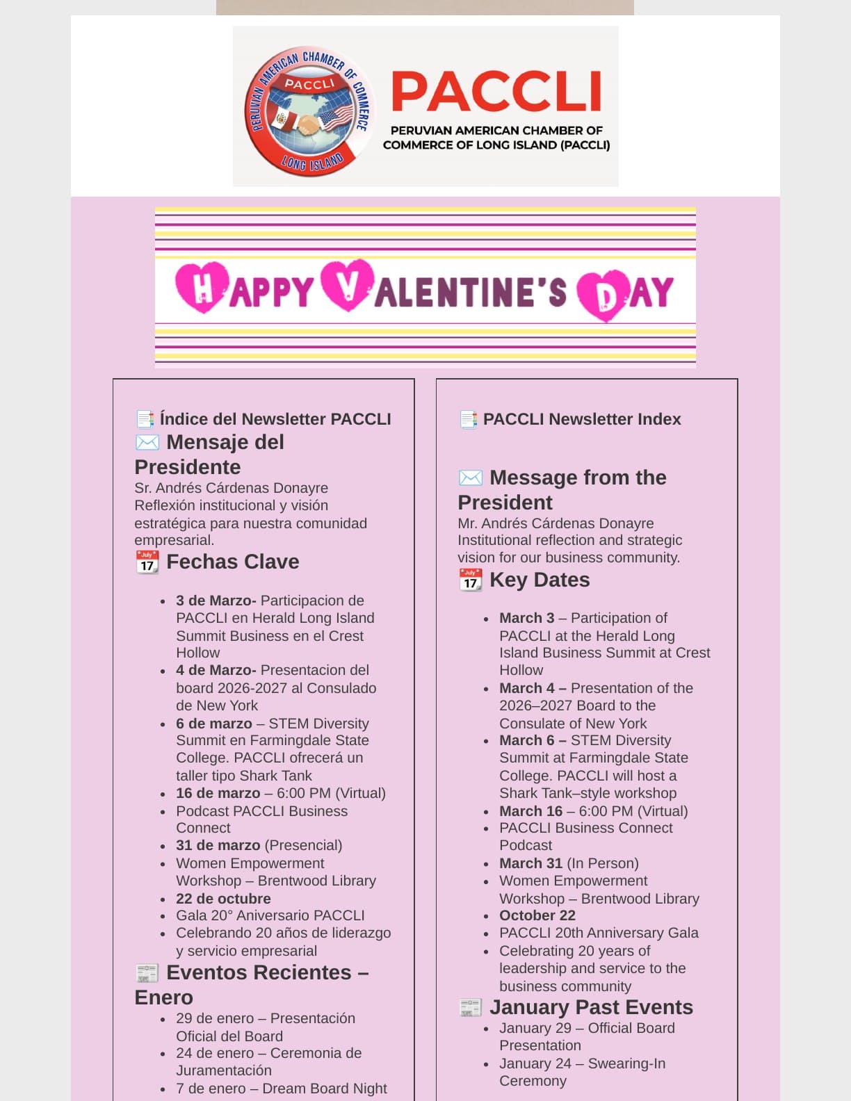 February 2026 PACCLI newsletter cover