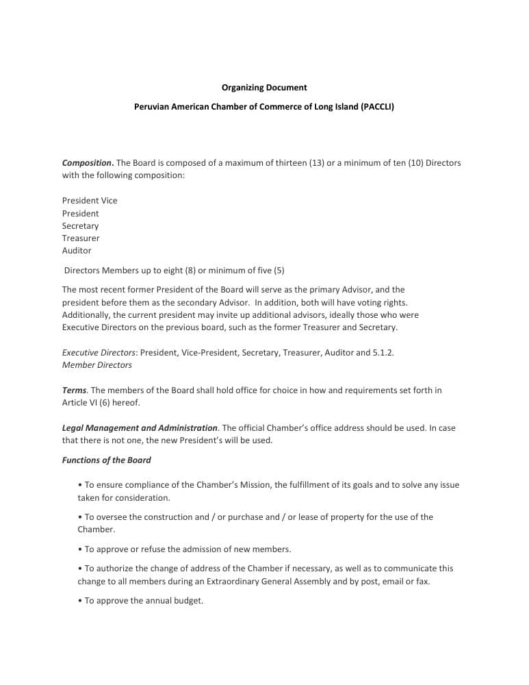PACCLI Organizing Documents and Bylaws document preview