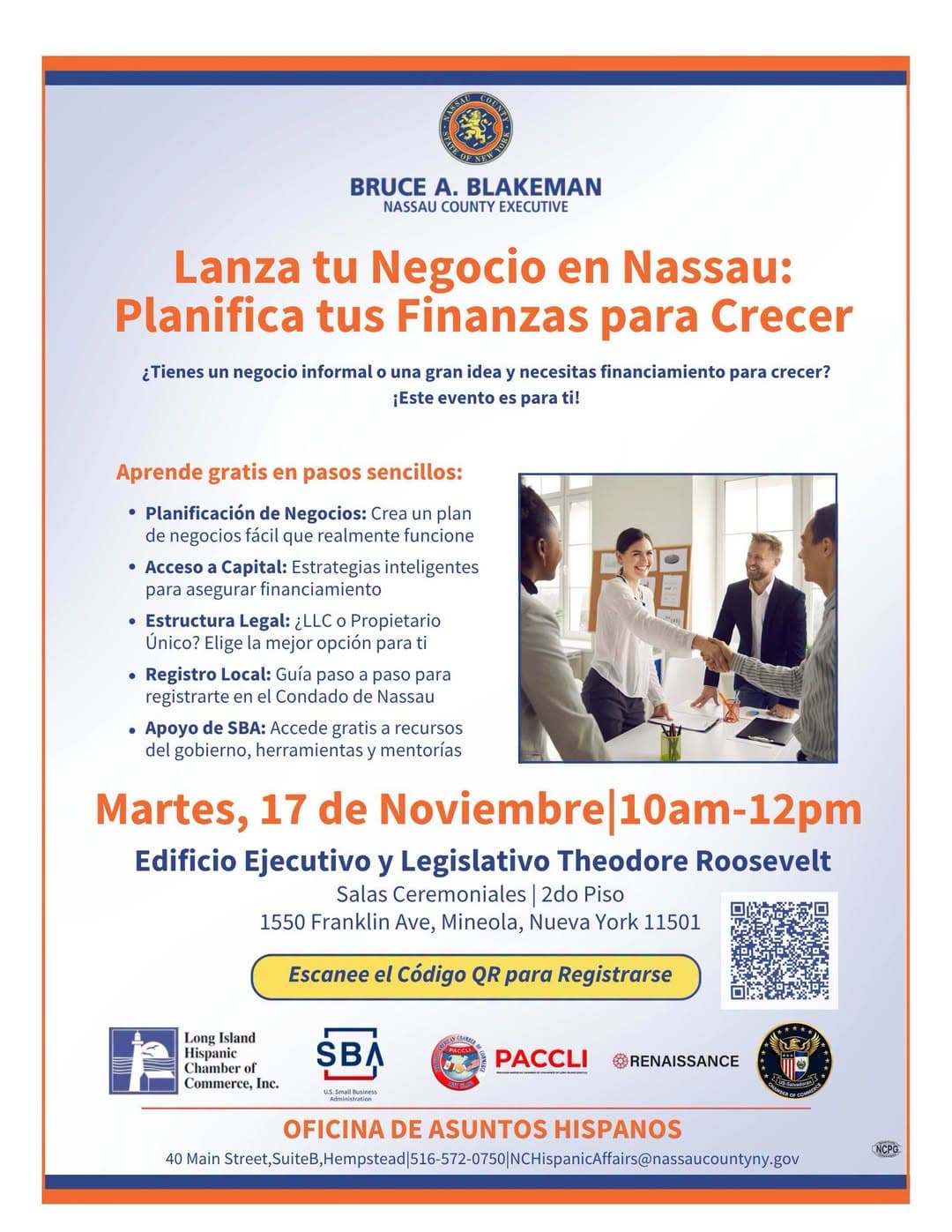 Lanza tu Negocio en Nassau workshop poster about planning your finances